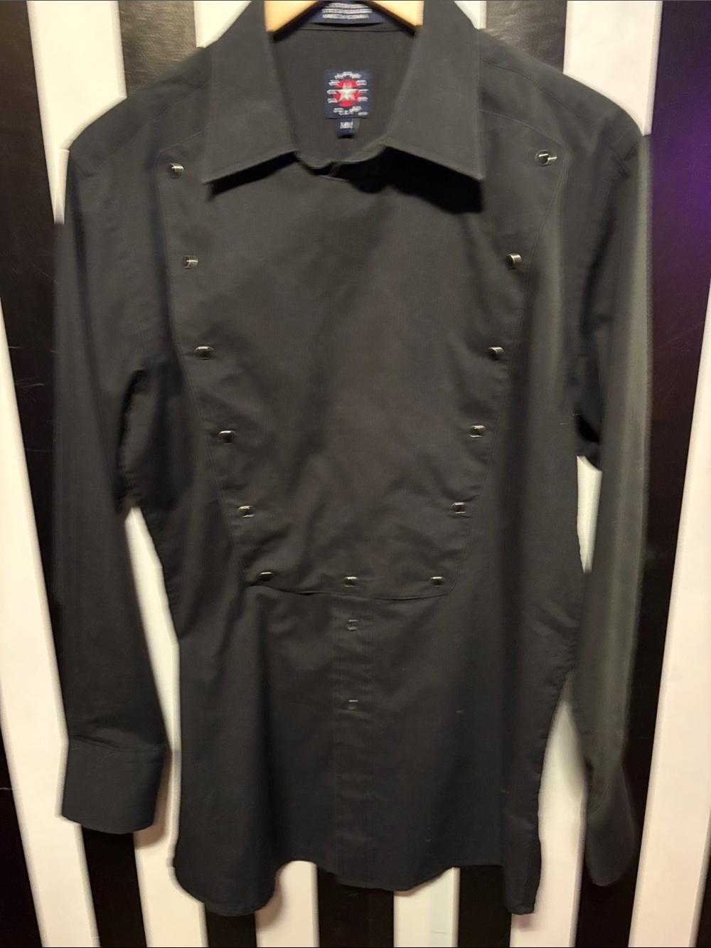 Panhandle Slim Black Men's Dress Shirt Pearl Snap Bib Front Detail Size Medium - Picture 10 of 14